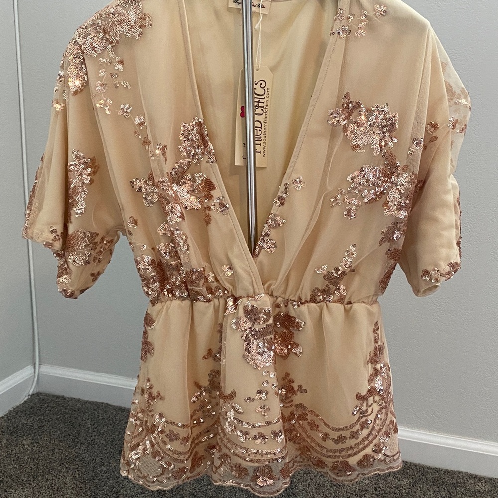 Sequin Embellished Beige Top